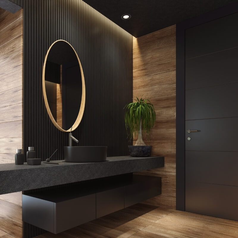 dark and intimate ensuite bathroom design