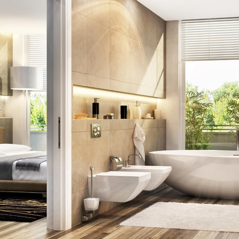 ensuite style extension of bedroom bathroom design