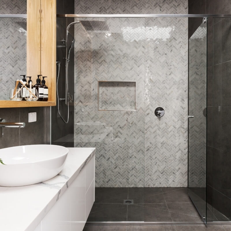 frameless glass shower ensuite bathroom design