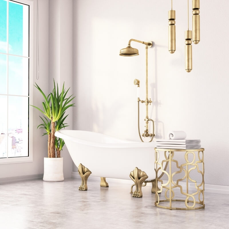 gold tapware in bathroom