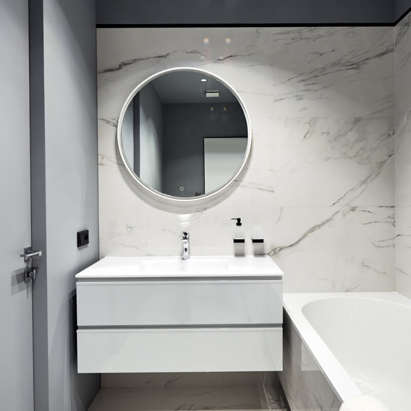 white marble wall -small bathroom